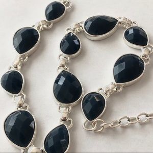 Silver & Navy Blue Faceted Teardrop Necklace